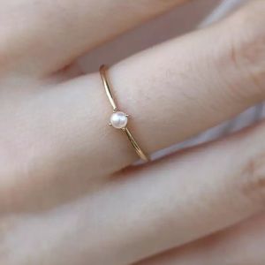 ✨✨Pearl Solitaire Ring, Delicate Gold Ring✨✨